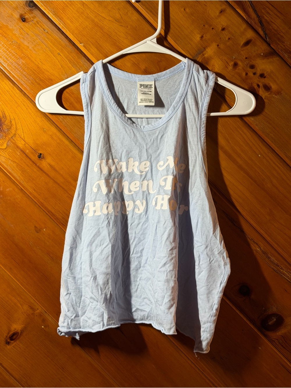 PINK Victoria's Secret Light Blue Graphic Tank with White Script